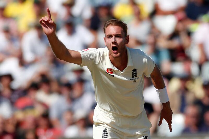 Stuart Broad 4 not out. Pictured bowling, Broad survived five balls and his boundary was one of only 10 in the England innings. Reuters