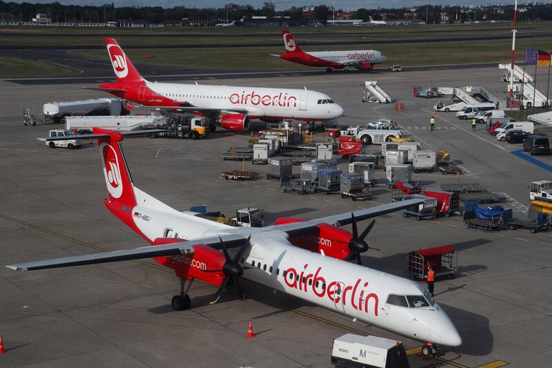 German carrier Air Berlin aircrafts are pictured at Tegel airport in Berlin, Germany, September 4, 2017. REUTERS/Fabrizio Bensch