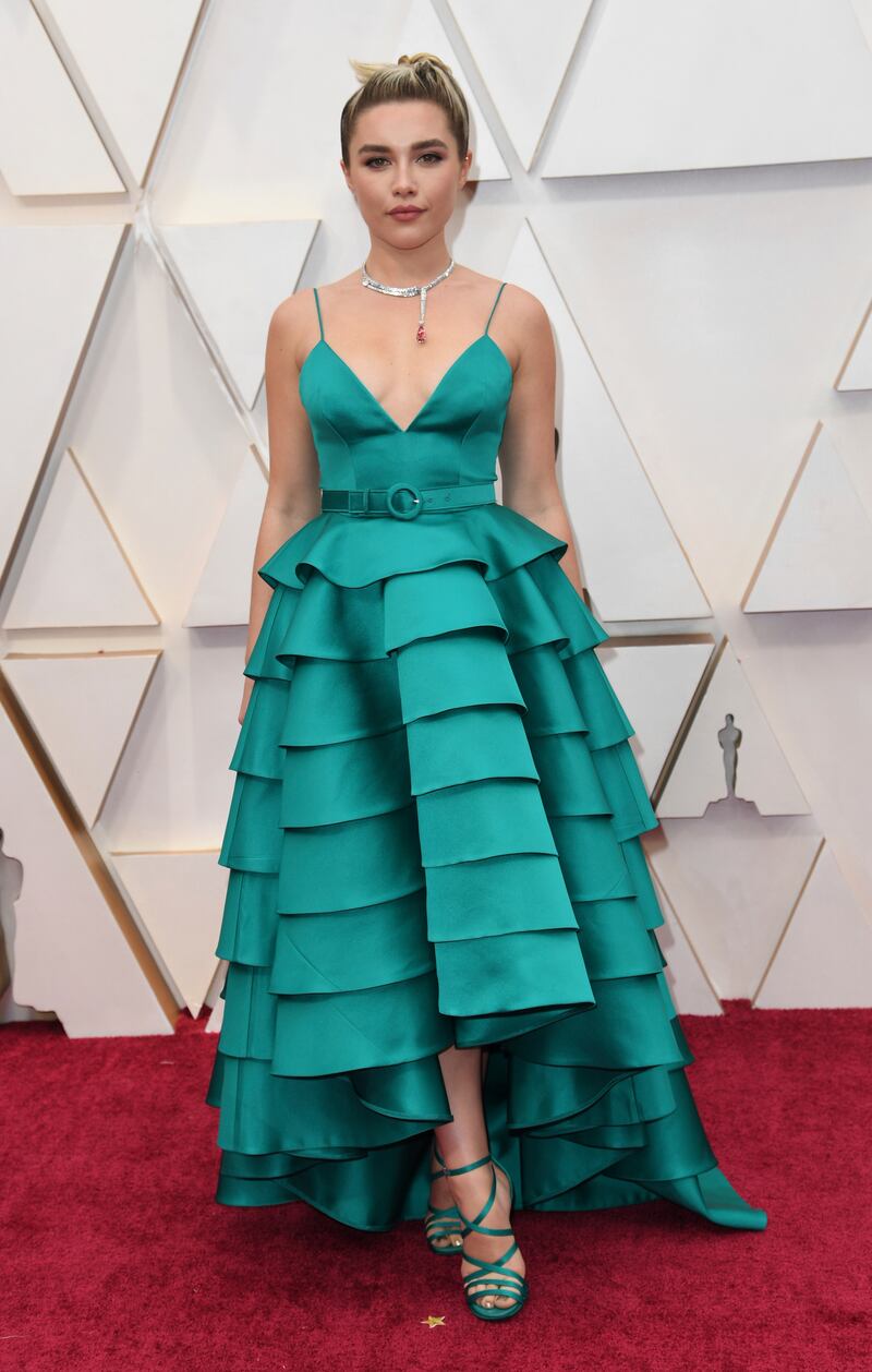 Florence Pugh in custom Louis Vuitton at the Oscars on Sunday at the Dolby Theatre in Los Angeles. AP