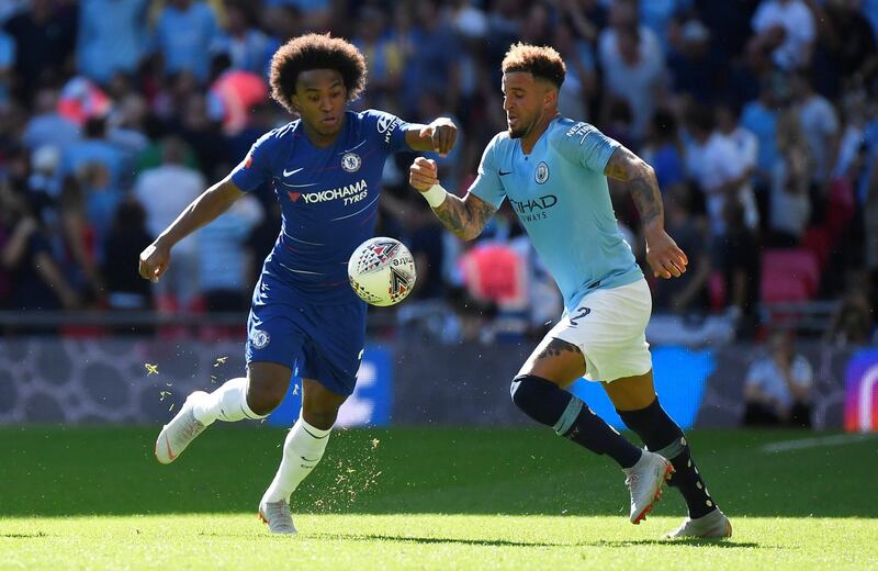 Soccer Football - FA Community Shield - Manchester City v Chelsea - Wembley Stadium, London, Britain - August 5, 2018  ChelseaÕs Willian in action with Manchester CityÕs Kyle Walker   REUTERS/Toby Melville