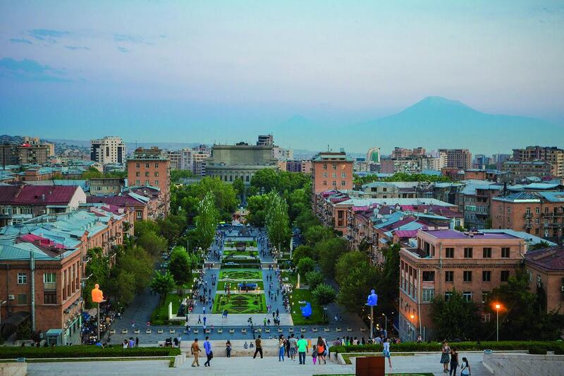 HolidayMe.com are offering a two-night package to Yerevan, Armenia, including flights from Sharjah, for Dh3,302 for two people (it costs around Dh2,460 if you take the same holiday post-Eid). You will stay in a three star hotel, and get a city tour and airport transfers. This picture shows Yerevan from the Cascade complex, which links the city’s cultural centre up a mountain to the residential neighbourhood Monument. Jose Fuste Raga / Corbis