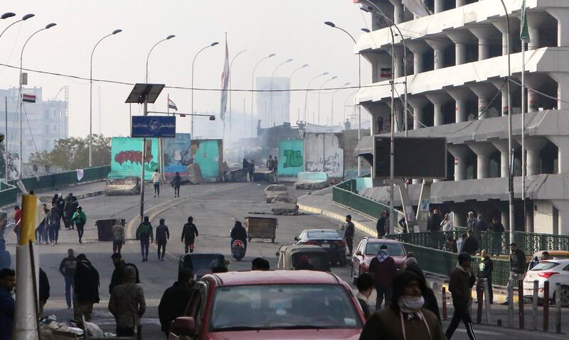 Iraqi anti-government protesters gather at Al Sinek bridge in the capital Baghdad. AFP