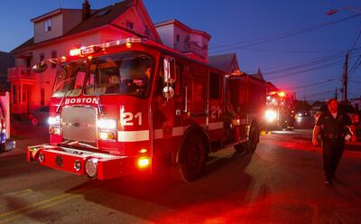 epa07018563 A Boston Fire Department truck crew patrols for signs of gas leaks or fires in Lawrence, Massachusetts, USA, 13 September 2018. A series of reported gas explosions in towns north of Boston Massachusetts set homes ablaze and forced the mandatory evacuation of residents.  EPA/CJ GUNTHER