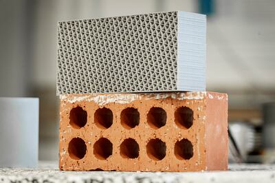 The plastic brick created by Dr Kandan and how it compares to a traditional clay brick. Photo: De Montfort University