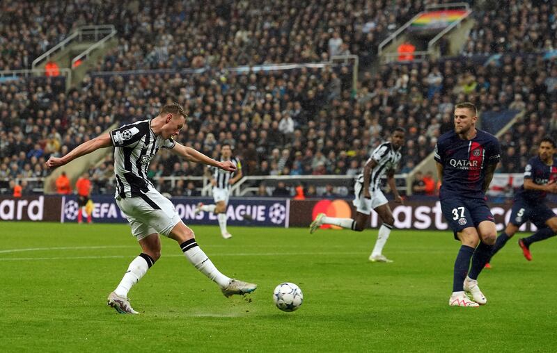 Newcastle United's Sean Longstaff scores his side's third goal at St. James' Park. PA