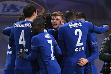 Chelsea's Timo Werner celebrates after scoring the opening goal against Real Madrid. EPA