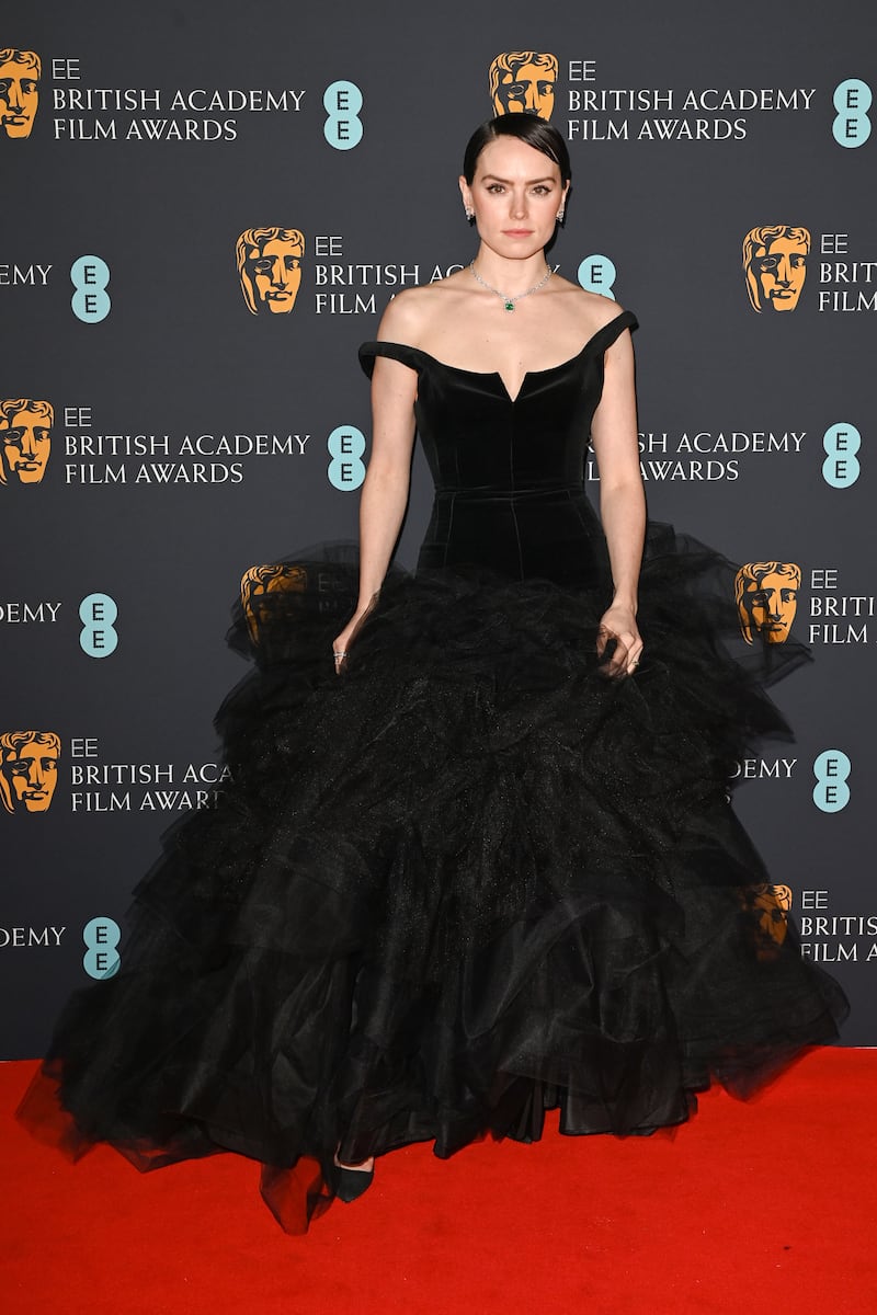 Daisy Ridley, wearing a Vivienne Westwood gown. Getty Images