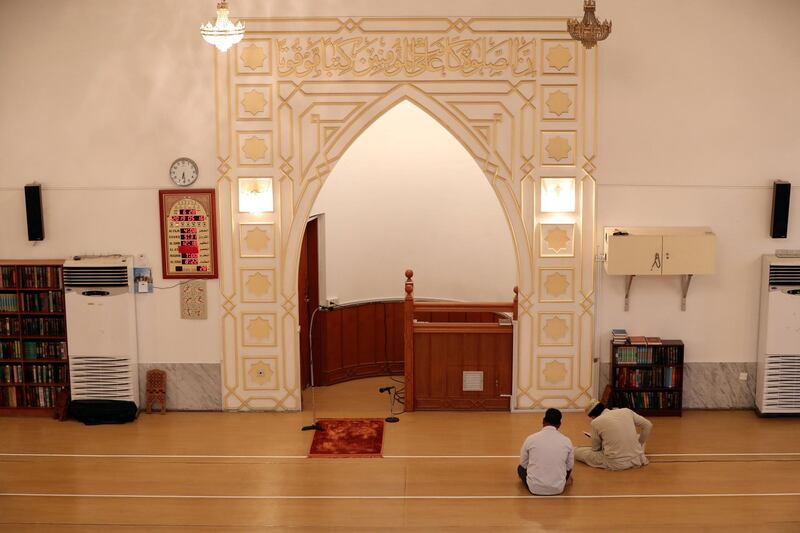 Dubai, United Arab Emirates - May 16, 2019: People pray. Mosque series for Ramdan. Lootah Masjid Mosque is an old mosque in Deira. Thursday the 16th of May 2019. Deira, Dubai. Chris Whiteoak / The National