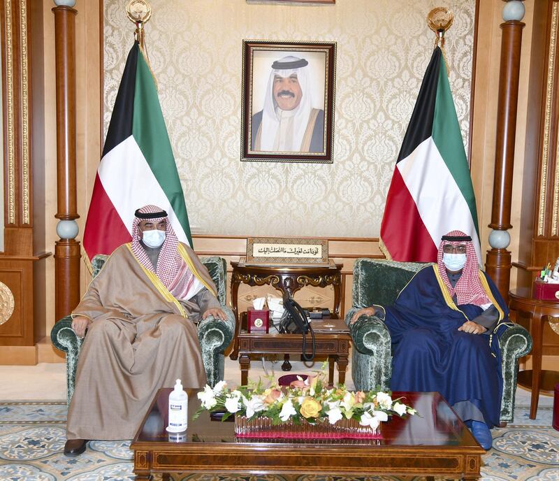 Crown Prince Sheikh Mishal Al-Jaber Al-Sabah received the Prime Minister Sheikh Sabah Al-Khaled Al-Hamad Al-Sabah. KUNA