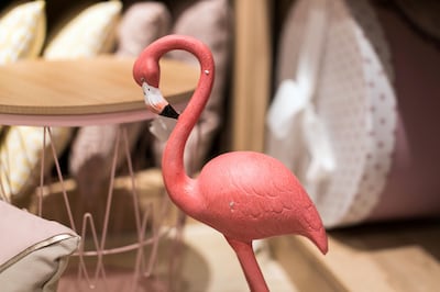 DUBAI, UNITED ARAB EMIRATES - SEP 25:
Urban Garden pink Flamingo statuette for 120AED at the newly opened Maisons du Monde in Mirdiff City Center. Maisons du Monde is a French furniture and home decor company founded in Brest in 1990.

(Photo by Reem Mohammed/The National)

Reporter: Hala Khalaf
Section: AC