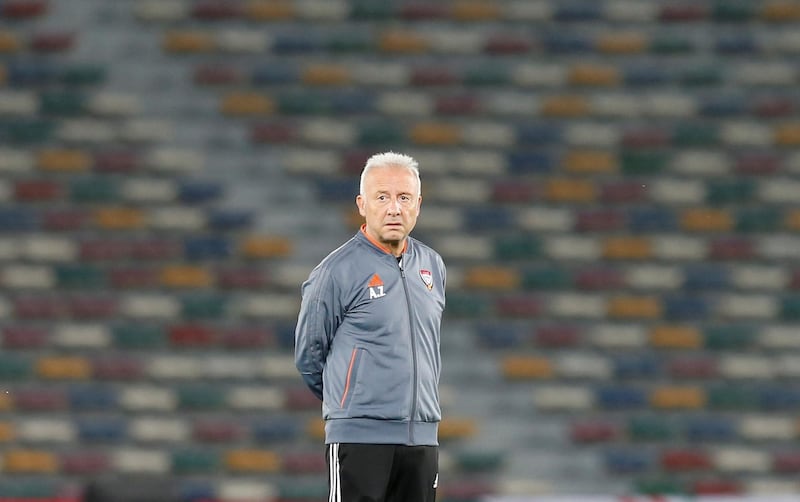 epa07261868 Alberto Zaccheroni, head coach of UAE, leads a training session at Zayed Sports City stadium in Abu Dhabi, United Arab Emirates, 04 January 2019. UAE will play against Bahrain on 05 January 2019 in a 2019 AFC Asian Cup preliminary round match.  EPA/ALI HAIDER