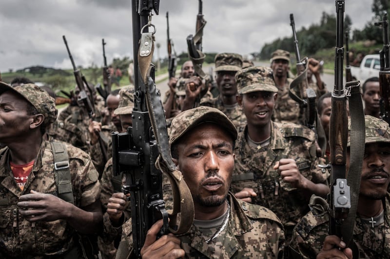 Ethiopian National Defence Forces soldiers after training in Dabat, 70 kilometres north-east of the city of Gondar. AFP
