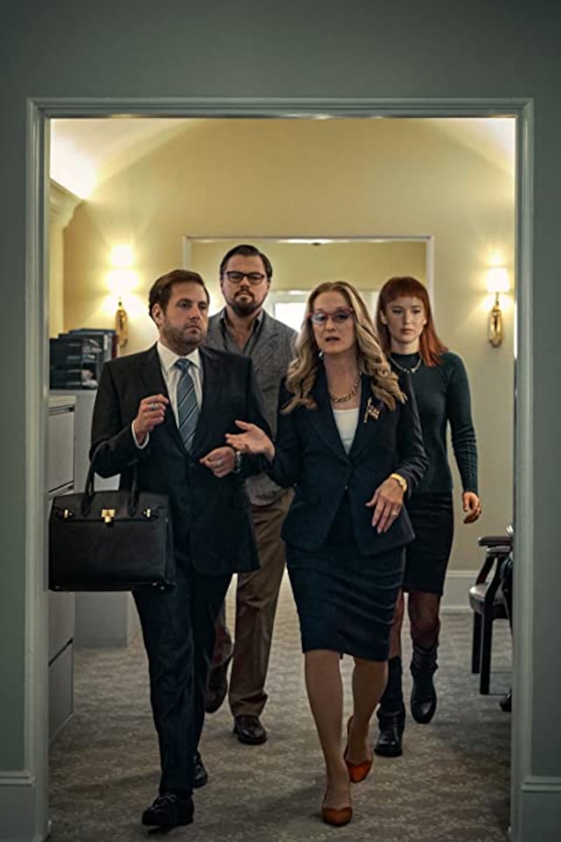 The pair find the populist president Janie Orlean (Meryl Streep)  and her chief of staff son Jason (Jonah Hill)  are highly sceptical and play down the threat