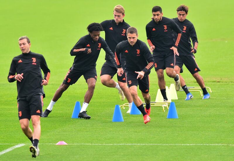 Juventus' Aaron Ramsey and teammates during training. Reuters