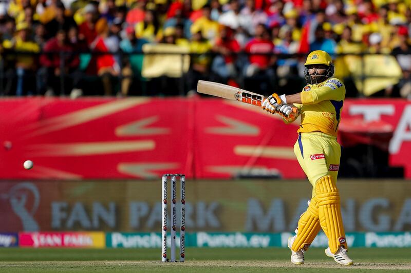Chennai Super Kings' Ravindra Jadeja top scored for his side with 43 runs off 26 balls before he was caught by Arshdeep Singh off the bowling of Sam Curran. AFP