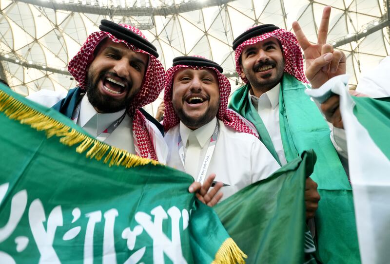 Saudi Arabia fans celebrate after the FIFA World Cup Group C match at Lusail Stadium, Lusail, Qatar. Picture date: Tuesday November 22, 2022.