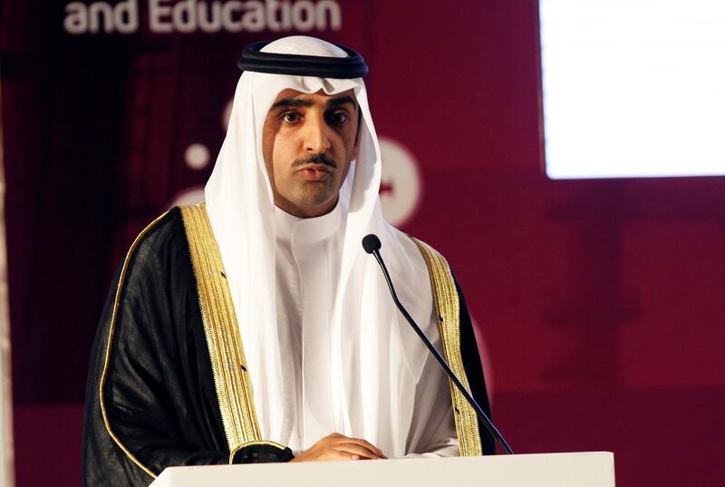 Bahrain's Minister of Oil, Sheikh Mohammed bin Khalifa al-Khalifa speaks during the opening of the Middle East Petrotech 2016, an exhibition and conference on refining and petrochemical industries, in Manama, Bahrain, September 26, 2016. REUTERS/Hamad I Mohammed - D1BEUDOHFWAA