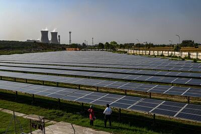 Solar panels at the mostly coal-fired National Thermal Power Corporation plant in Dadri, in the northern Indian state of Uttar Pradesh. AFP