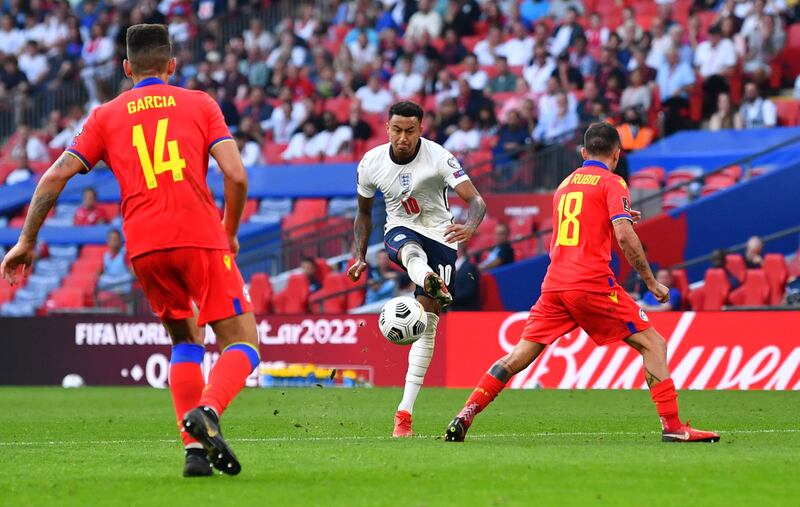Jesse Lingard scores his second and England's third goal. Reuters