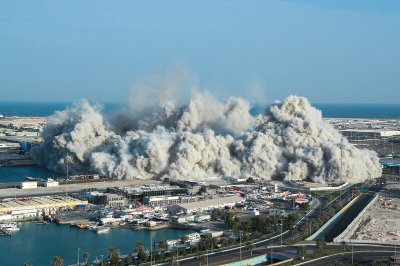 Abu Dhabi, United Arab Emirates, November 27, 2020.  Mina Zayed Plaza demolition Friday morning, Abu Dhabi.
Victor Besa/The National
Section:  National News