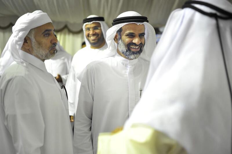 Hamad Al Rahoomi hopes to return to the FNC for Dubai and is campaigning by meeting people every evening at a large white tent set up in Al Khawaneej. Delores Johnson / The National