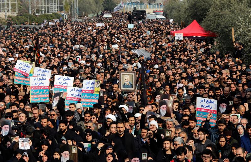 Thousands of Iranians take to the streets to mourn the death of Suleimani in Tehran. EPA