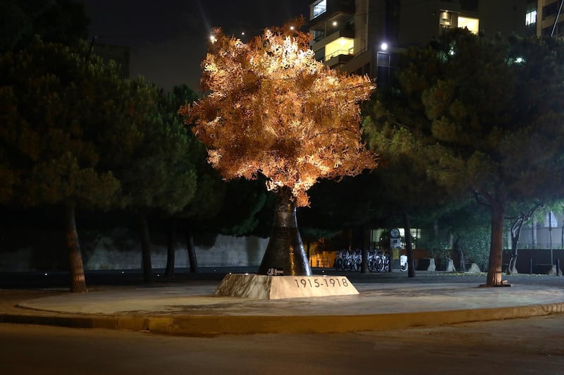 The huge steel tree stands on what used to be the Green Line, which divided Beirut during the Lebanese civil war Tamara Saade / Yazan Halwani