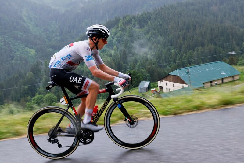 Team UAE Emirates' Tadej Pogacar ended the eighth stage of the Tour de France with the yellow jersey.