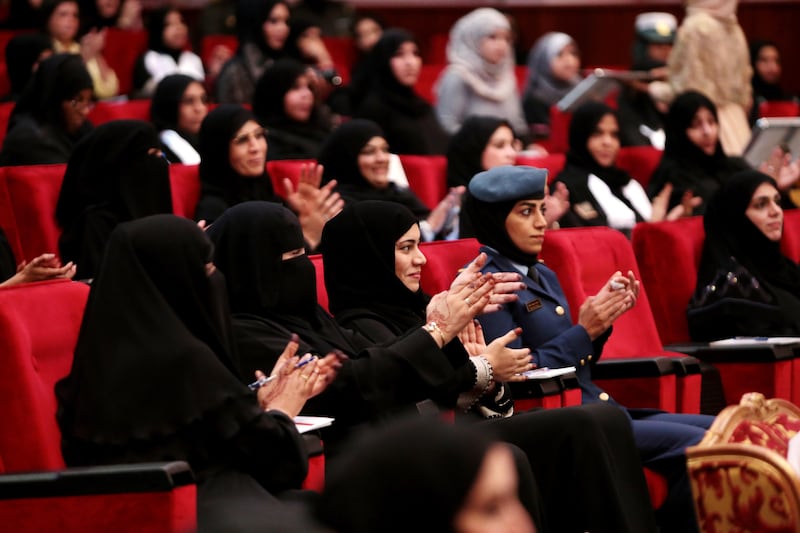 Abu Dhabi, United Arab Emirates, August 31, 2015:    Emirati woman attend an event celebrating Women's Day at the General Women's Union in the Al Mushrif area of Abu Dhabi on August 31, 2015. Christopher Pike / The National

Reporter: Ayesha Alkhoori
Section: News
Keywords: 

 *** Local Caption ***  CP0831-na-women's day02.JPG