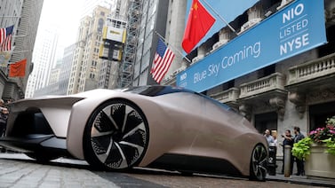 A Nio electric car at the New York Stock Exchange. The Chinese EV industry is making US rivals nervous. Reuters