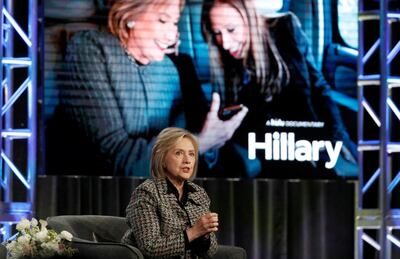 Former U.S. Secretary of State Hillary Clinton speaks at a panel for the Hulu documentary "Hillary" during the Winter TCA (Television Critics Association) Press Tour in Pasadena, California, U.S., January 17, 2020. REUTERS/Mario Anzuoni