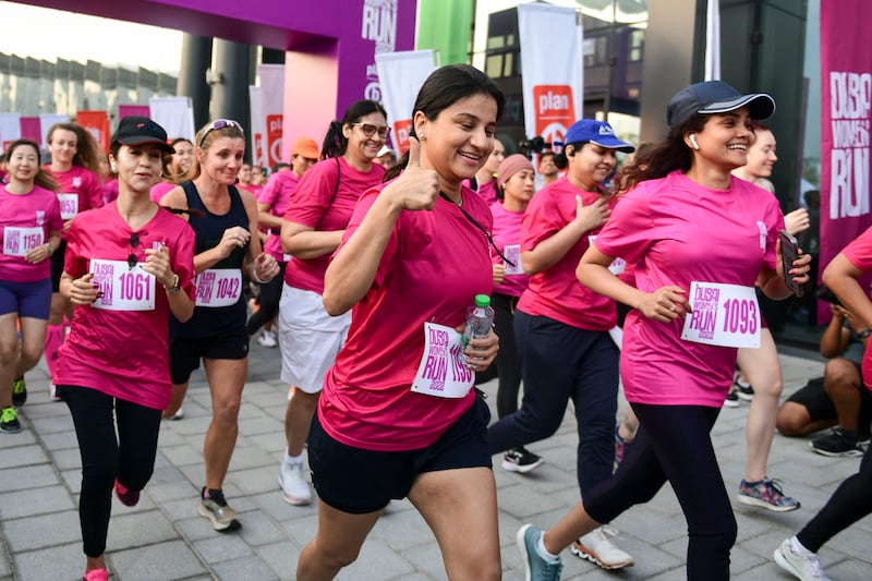 Women of all ages begin the 10km run at the Dubai Women's Run, Bluewaters Island, Dubai. 
