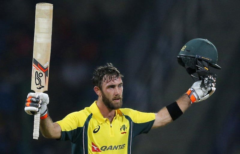 Australia's Glenn Maxwell celebrates scoring a century against Sri Lanka during their first twenty20 cricket match in Pallekele, Sri Lanka, Tuesday, September 6, 2016. Eranga Jayawardena / AP Photo