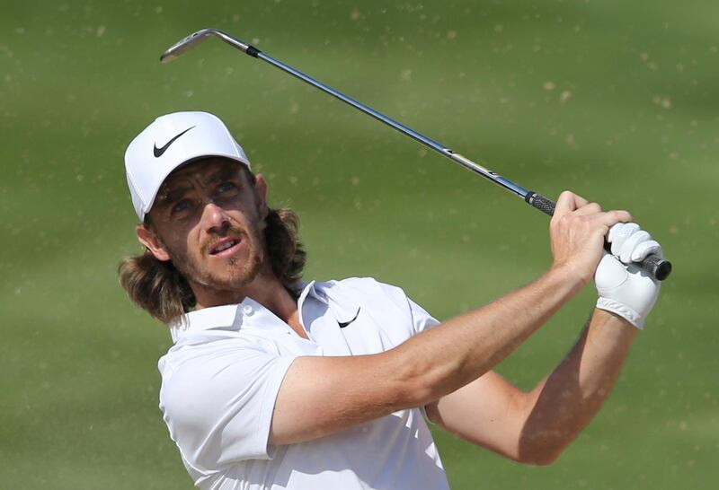 England's Tommy Fleetwood plays a bunker on the 2nd hole during the third round of the Abu Dhabi Championship golf tournament in Abu Dhabi, United Arab Emirates, Saturday, Jan. 20, 2018. (AP Photo/Kamran Jebreili)