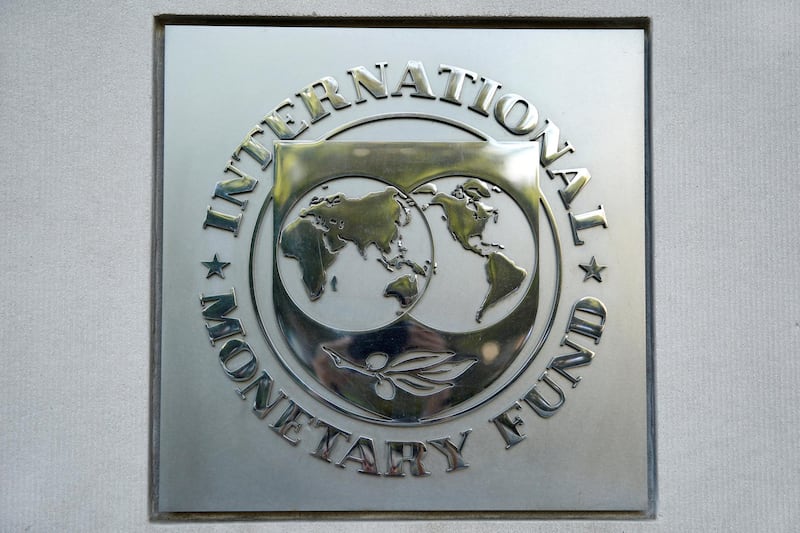 FILE PHOTO: International Monetary Fund (IMF) logo is seen at the IMF headquarters building during the IMF/World Bank annual meetings in Washington, U.S., October 14, 2017. REUTERS/Yuri Gripas/File Photo