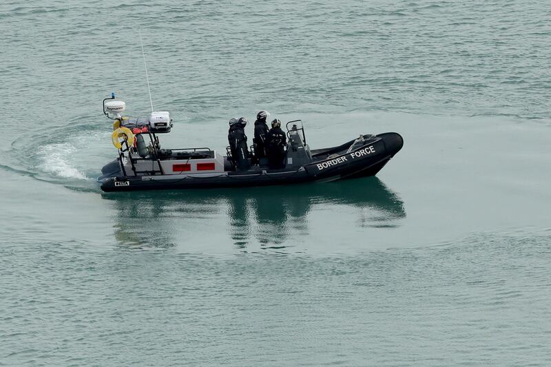DOVER, ENGLAND - DECEMBER 29: Uk Border Force boats patrol Dover Harbour as British immigration minister Caroline Nokes visits Uk Border force staff at Dover Marina on December 29, 2018 in Dover, England. The growing number of migrants attempting to cross the English Channel has been declared a "major incident" by UK home secretary Sajid Javid. (Photo by Christopher Furlong/Getty Images)