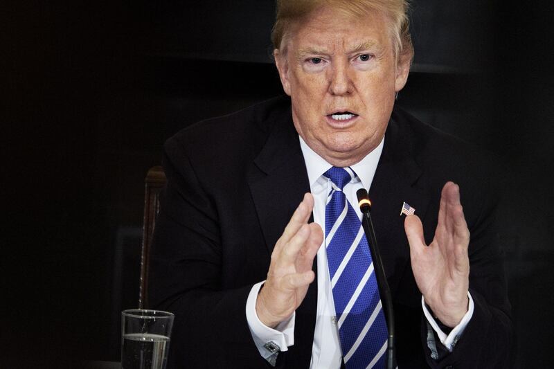 U.S. President Donald Trump speaks during an infrastructure initiative meeting at the State Dining Room of the White House in Washington, D.C., U.S., on Monday, Feb. 12, 2018. Trump's administration releases infrastructure plan it says would stimulate at least $1.5 trillion in new investment, shorten project permitting time to two years, improve training to get more qualified workers and boost investment in rural projects. Photographer: T.J. Kirkpatrick/Bloomberg 