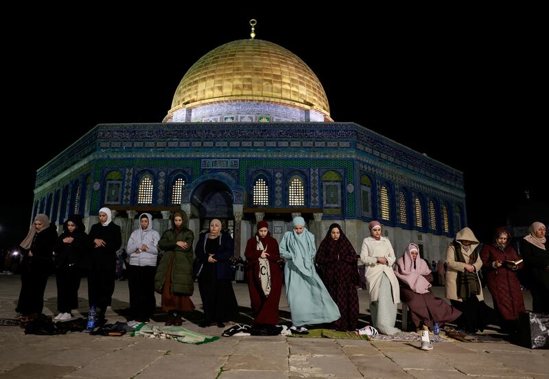 Women gather for taraweeh at Al Aqsa Mosque compound in Jerusalem’s Old City. Reuters