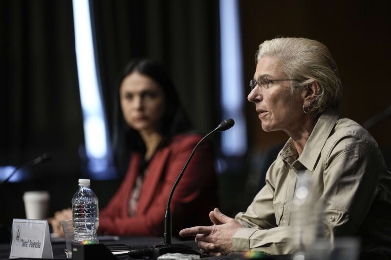 Dr Hanna Hopko, a former member of the Ukrainian Parliament, and Ms Paievska testify on Capitol Hill in Washington. Getty / AFP