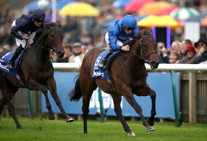 Pinatubo ridden by William Buick wins The Darley Dewhurst Stakes during day two of the Dubai Future Champions Festival at Newmarket Racecourse. PA Photo. Picture date: Saturday October 12, 2019. See PA story RACING Newmarket. Photo credit should read: Tim Goode/PA Wire