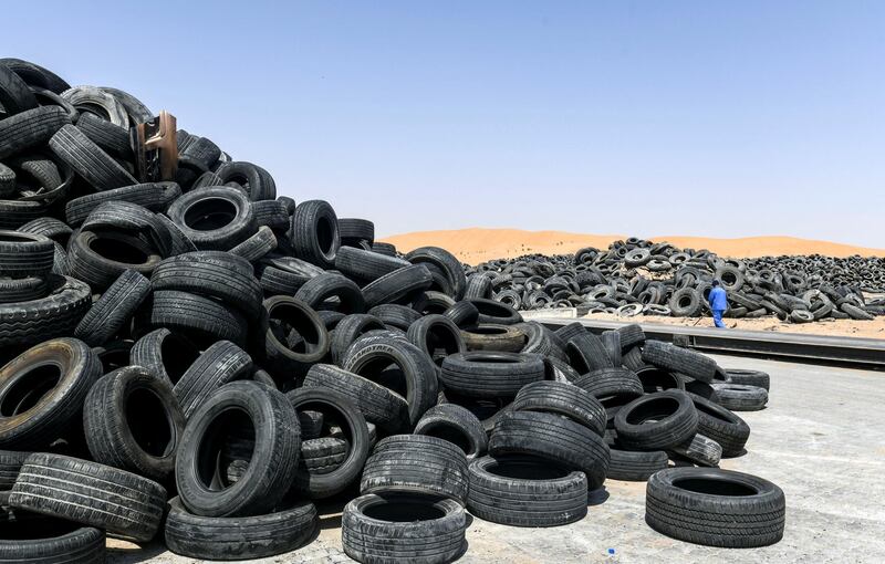 Abu Dhabi, United Arab Emirates - Gulf Rubber factory where they recycle rubber from used tires in Al Ain. Khushnum Bhandari for The National