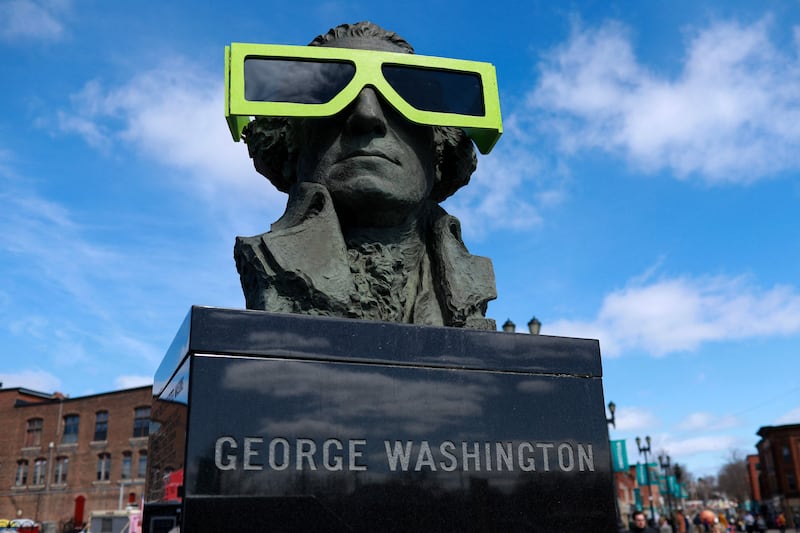 A statue of George Washington has been prepared for the eclipse in Houlton. Getty Images / AFP 