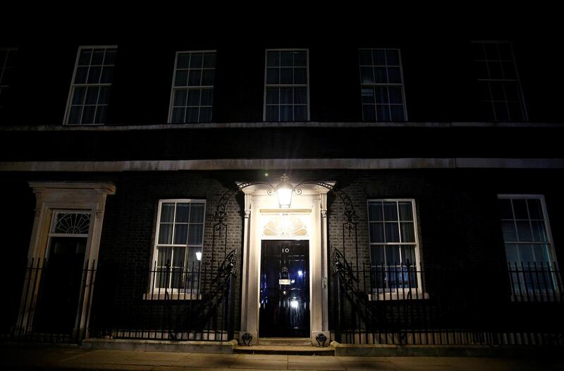 General view of 10 Downing Street after British Prime Minister Boris Johnson was taken into the intensive care unit in hospital on Monday evening, after his coronavirus (COVID-19) symptoms worsened and he has asked Britain's Secretary of State for Foreign Affairs Dominic Raab to deputise, in London, Britain. REUTERS