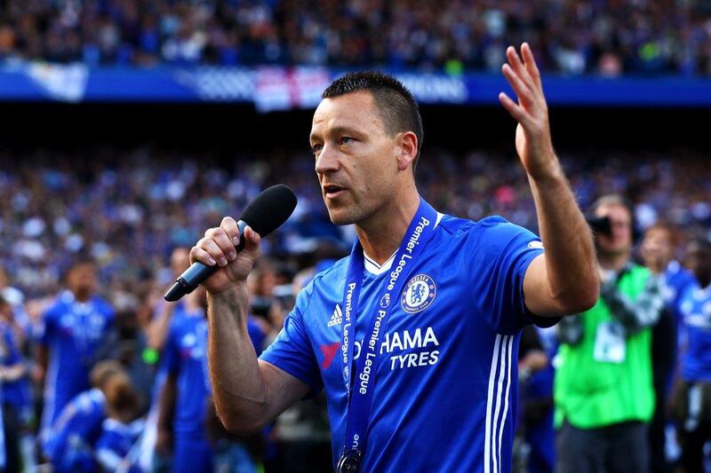 John Terry of Chelsea speaks to the supporters after the Premier League match between Chelsea and Sunderland at Stamford Bridge on May 21, 2017 in London, England. Clive Rose / Getty Images