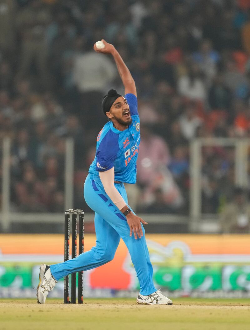 India's Arshdeep Singh bowls. AP