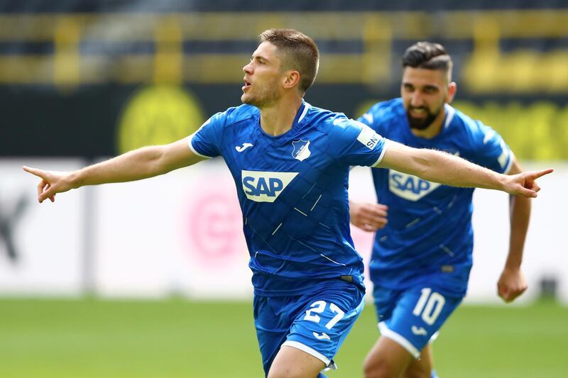 Andrej Kramaric celebrates after scoring Hoffenheim's third goal. EPA