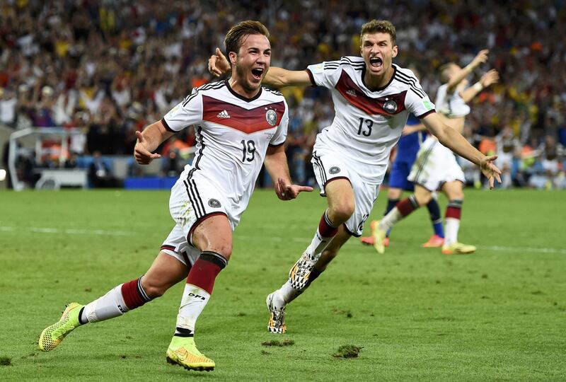 Mario Gotze, left, celebrates after scoring Germany's winner against Argentina in the 2014 World Cup final. Reuters