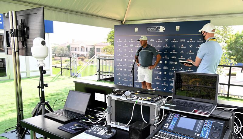 England's Lee Westwood talking remotely to the media ahead of the DP World Tour Championship. Getty