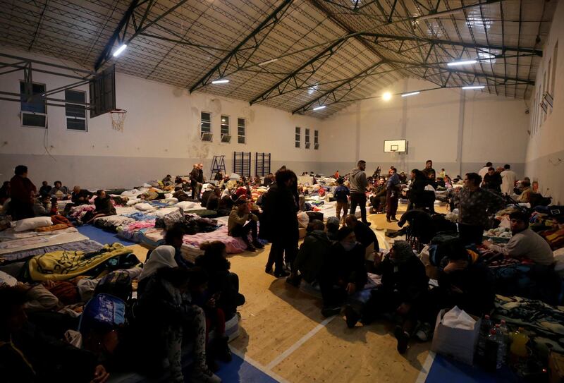 People stay at a makeshift shelter in a gym in Durres after the earthquake shook Albania. Reuters
