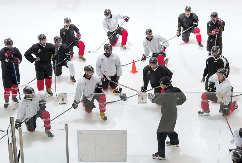 Abu Dhabi, United Arab Emirates - September 25th, 2017: Coach Matti Fagerstrom. Practice session of the Abu Dhabi Storm for this week��s preview for the Ice Hockey Season. Monday, September 25th, 2017 at Zayed Sports City Ice Rink, Zayed Sports City, Abu Dhabi. 